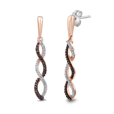 0.24 CT. T.W. Cognac and White Diamond Twist Drop Earrings in 10K Rose Gold