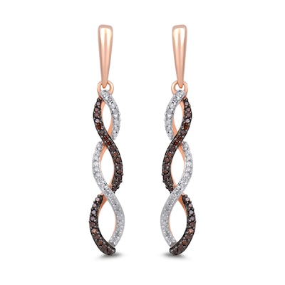 0.24 CT. T.W. Cognac and White Diamond Twist Drop Earrings in 10K Rose Gold