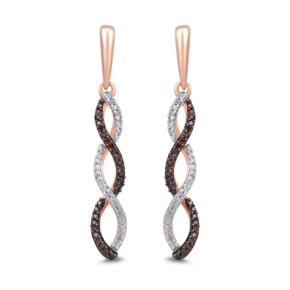 0.24 CT. T.W. Cognac and White Diamond Twist Drop Earrings in 10K Rose Gold