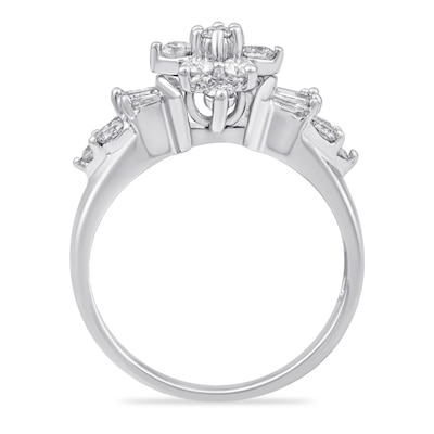 1.00 CT. T.W. Baguette and Round Diamond Ring in 10K White Gold