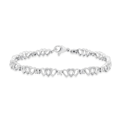 0.05 CT. T.W. Diamond Alternating Trio Heart Link Bracelet in Sterling Silver – 7.5"