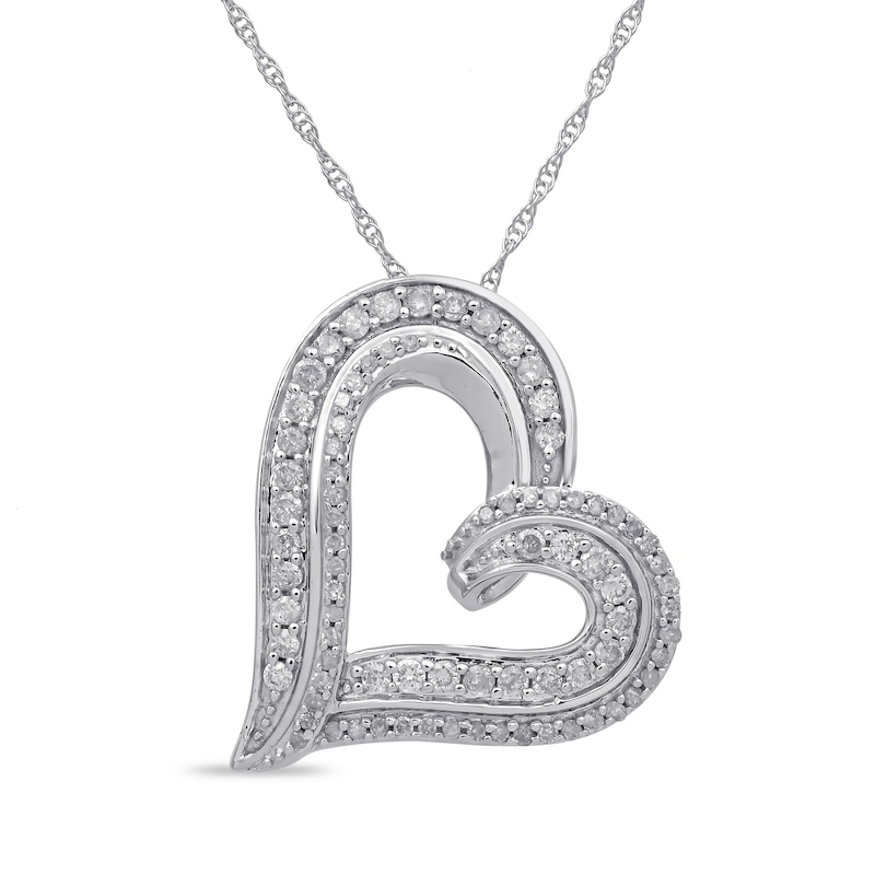 0.50 CT. T.W. Diamond Double Row Tilted Heart Pendant in 10K White Gold|Peoples Jewellers