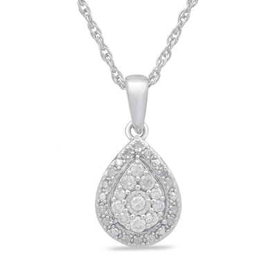 0.20 CT. T.W. Pear-Shaped Multi-Diamond Frame Teardrop Pendant in Sterling Silver