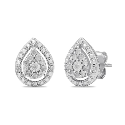 0.20 CT. T.W. Pear-Shaped Multi-Diamond Frame Teardrop Stud Earrings in Sterling Silver