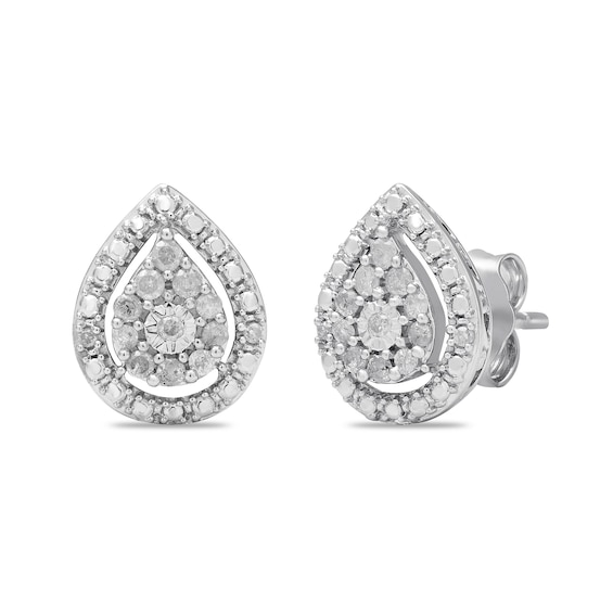 0.20 CT. T.W. Pear-Shaped Multi-Diamond Frame Teardrop Stud Earrings in Sterling Silver