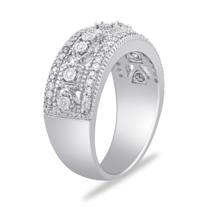 Main Image 2 of 0.32 CT. T.W. Diamond Square and Marquise Frames Vintage-Style Triple Row Band in 14K White Gold