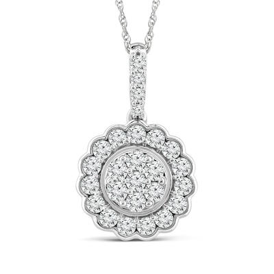 0.76 CT. T.W. Multi-Diamond Flower Frame Pendant in 14K White Gold