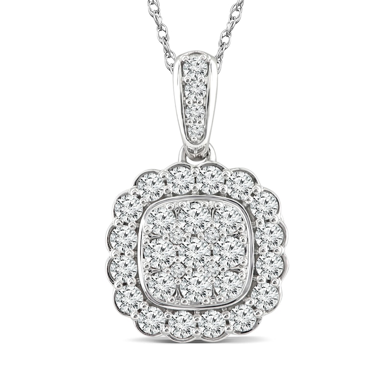 0.77 CT. T.W. Cushion-Shaped Multi-Diamond Flower Frame Pendant in 14K Gold|Peoples Jewellers