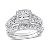 Thumbnail Image 0 of 0.29 CT. T.W. Diamond Cushion Frame Vintage-Style Loop Shank Bridal Set in Sterling Silver