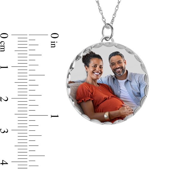 Medium Engravable Photo Diamond-Cut Edge Medallion Pendant in Sterling Silver (1 Image and 3 Lines)