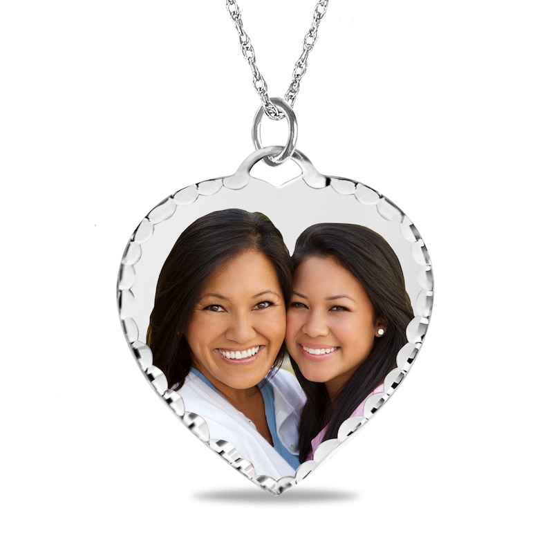 Engravable Photo Diamond-Cut Edge Heart Pendant in Sterling Silver (1 Image and 3 Lines)|Peoples Jewellers
