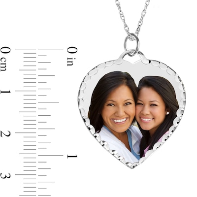 Engravable Photo Diamond-Cut Edge Heart Pendant in Sterling Silver (1 Image and 3 Lines)