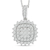 0.77 CT. T.W. Cushion-Shaped Multi-Diamond Double Frame Sunburst Pendant in 14K Gold