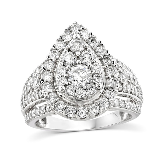 2.04 CT. T.W. Pear-Shaped Multi-Diamond Frame Multi-Row Engagement Ring in 14K White Gold