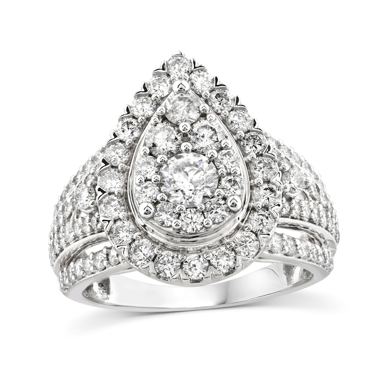 2.04 CT. T.W. Pear-Shaped Multi-Diamond Frame Multi-Row Engagement Ring in 14K White Gold|Peoples Jewellers