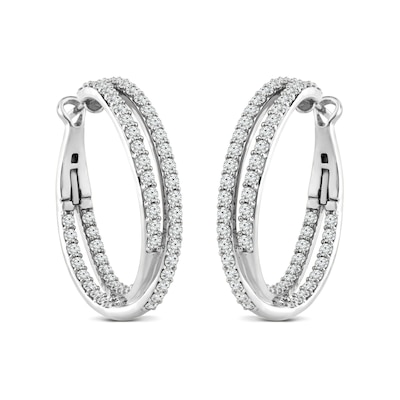 3.04 CT. T.W. Diamond Double Row Crossover Inside-Out Hoop Earrings in 14K Gold