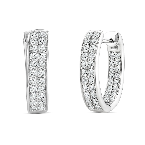 2.03 CT. T.W. Diamond Double Row Inside-Out Hoop Earrings in 14K Gold