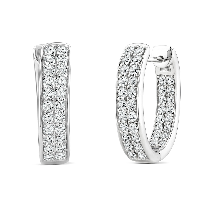 2.03 CT. T.W. Diamond Double Row Inside-Out Hoop Earrings in 14K Gold|Peoples Jewellers