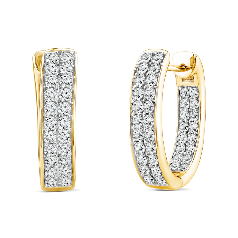 Main Image 1 of 2.03 CT. T.W. Diamond Double Row Inside-Out Hoop Earrings in 14K Gold