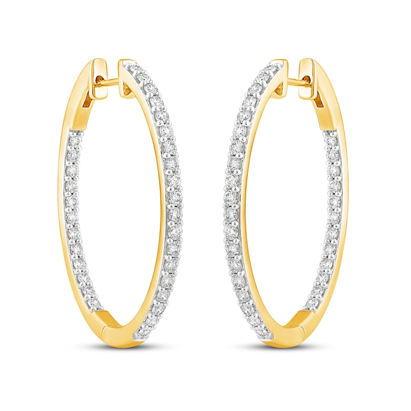 14K Yellow Gold 1.0 ct. Diamonds V Shape Inside Out Hoop Earrings