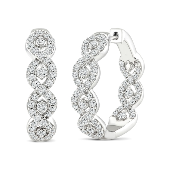 2.03 CT. T.W. Diamond Twist Inside-Out Hoop Earrings in 14K Gold