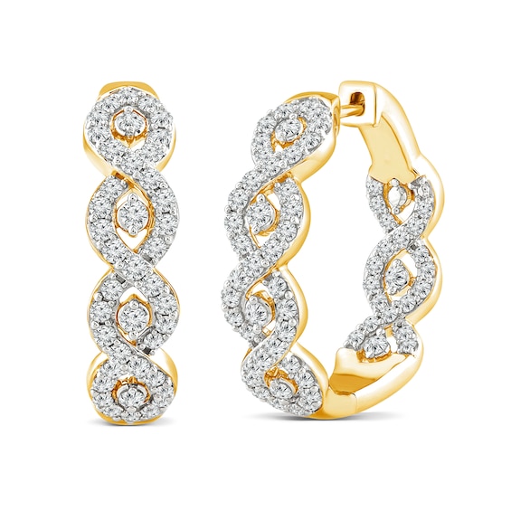 2.03 CT. T.W. Diamond Twist Inside-Out Hoop Earrings in 14K Gold