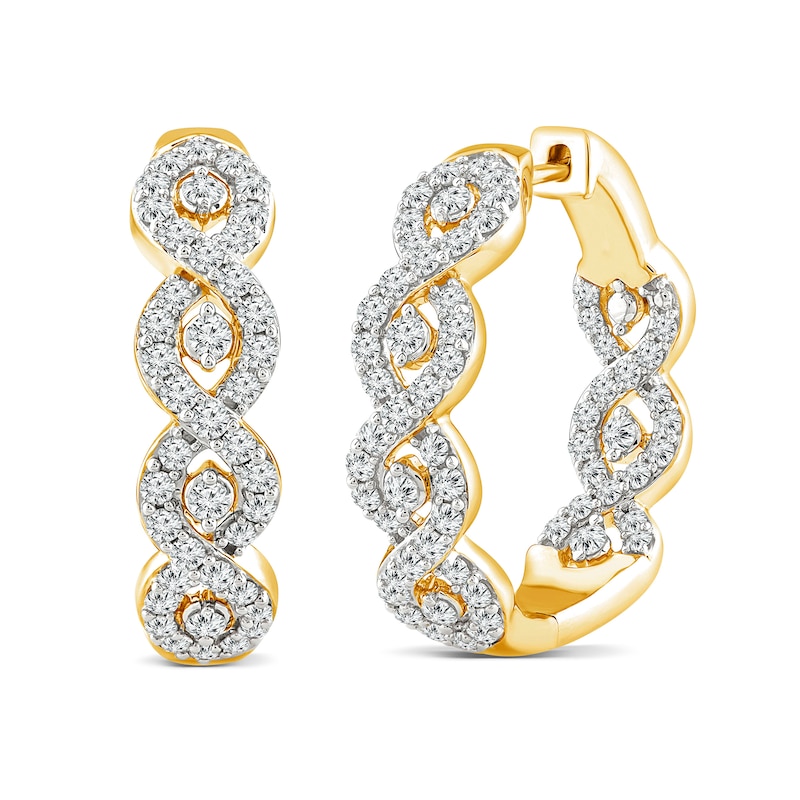 2.03 CT. T.W. Diamond Twist Inside-Out Hoop Earrings in 14K Gold