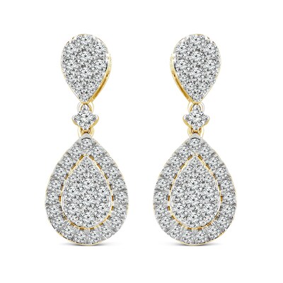 1.53 CT. T.W. Pear-Shaped Multi-Diamond Frame Drop Earrings in 14K Gold