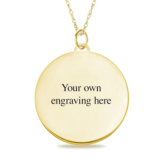 Medium Engravable Photo Diamond-Cut Edge Medallion Pendant in 10K White, Yellow, or Rose Gold (1 Image and 3 Lines)