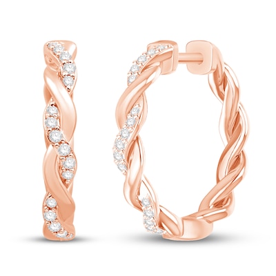 Circle of Gratitude® Collection CT. T.W. Diamond and Polished Twist Hoop Earrings in 10K Rose Gold