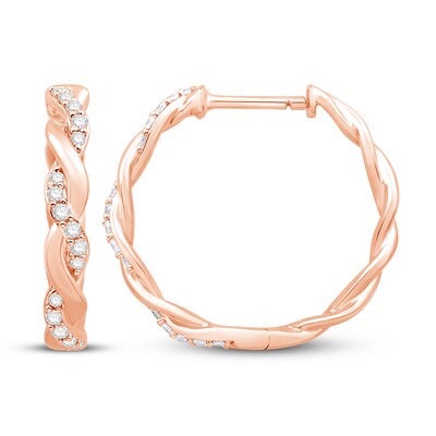 Circle of Gratitude® Collection CT. T.W. Diamond and Polished Twist Hoop Earrings in 10K Rose Gold