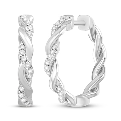 Circle of Gratitude® Collection CT. T.W. Diamond and Polished Twist Hoop Earrings in Sterling Silver