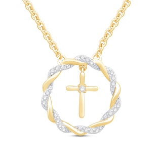 Circle of Gratitude® Collection 0.09 CT. T.W. Diamond and Polished Twist with Cross Dangle Necklace in 10K Gold – 19"