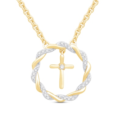 Circle of Gratitude® Collection 0.09 CT. T.W. Diamond and Polished Twist with Cross Dangle Necklace in 10K Gold – 19"