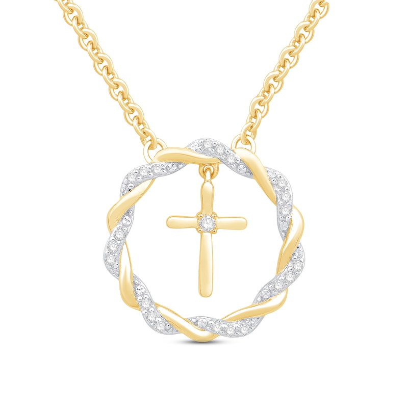 Circle of Gratitude® Collection 0.09 CT. T.W. Diamond and Polished Twist with Cross Dangle Necklace in 10K Gold – 19"