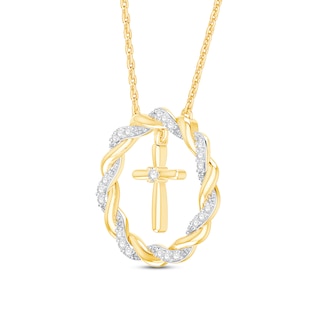 Circle of Gratitude® Collection 0.09 CT. T.W. Diamond and Polished Twist with Cross Dangle Necklace in 10K Gold – 19"