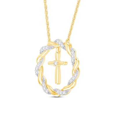 Circle of Gratitude® Collection 0.09 CT. T.W. Diamond and Polished Twist with Cross Dangle Necklace in 10K Gold – 19"