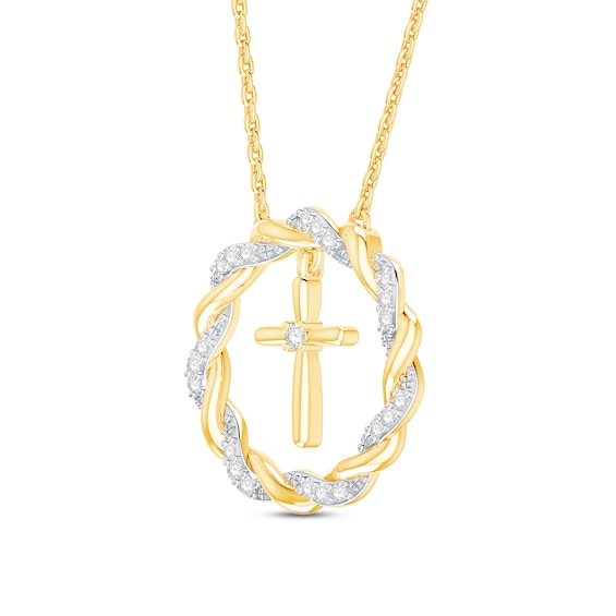 Circle of Gratitude® Collection 0.09 CT. T.W. Diamond and Polished Twist with Cross Dangle Necklace in 10K Gold – 19"