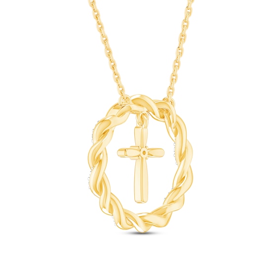 Circle of Gratitude® Collection 0.09 CT. T.W. Diamond and Polished Twist with Cross Dangle Necklace in 10K Gold – 19"