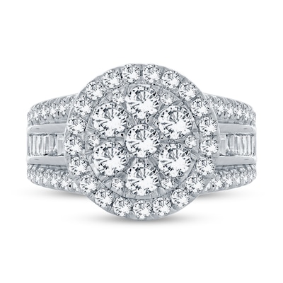 2.00 CT. T.W. Multi-Diamond Frame Triple Row Ring in 14K White Gold