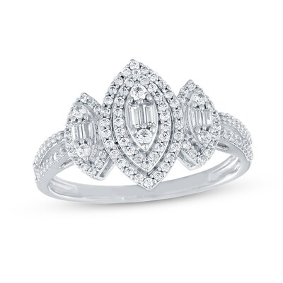 0.50 CT. T.W. Marquise-Shaped Multi-Diamond Double Frame Split Shank Trio Ring in 14K White Gold