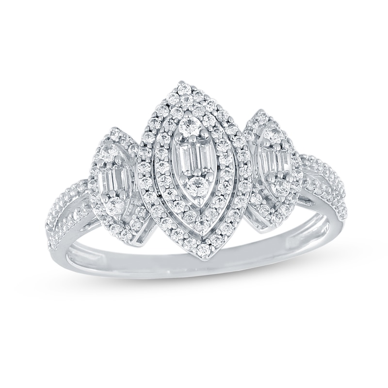 0.50 CT. T.W. Marquise-Shaped Multi-Diamond Double Frame Split Shank Trio Ring in 14K White Gold|Peoples Jewellers