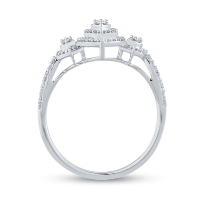 0.50 CT. T.W. Marquise-Shaped Multi-Diamond Double Frame Split Shank Trio Ring in 14K White Gold