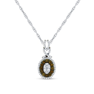 0.65 CT. T.W. Champagne and White Multi-Diamond Double Frame Oval Pendant in 10K White Gold