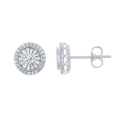 0.50 CT. T.W. Baguette and Round Diamond Double Frame Stud Earrings in 10K White Gold