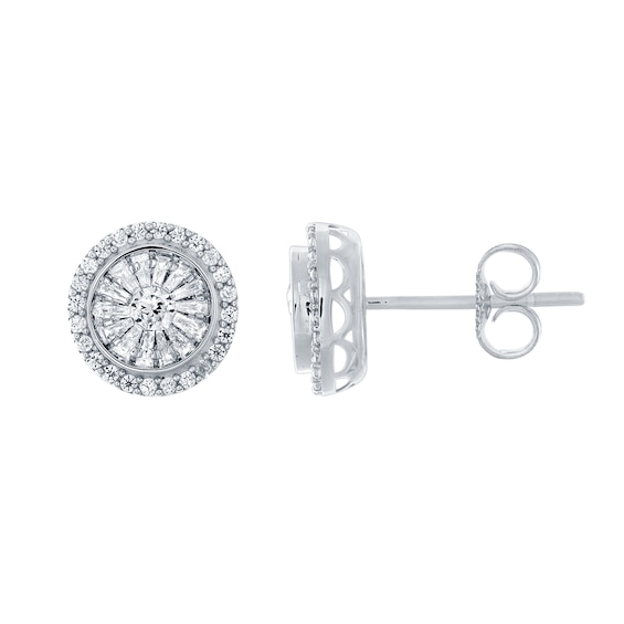 0.50 CT. T.W. Baguette and Round Diamond Double Frame Stud Earrings in 14K White Gold