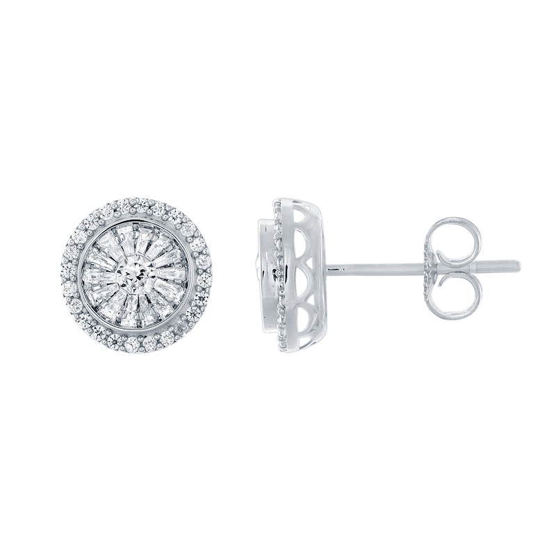 0.50 CT. T.W. Baguette and Round Diamond Double Frame Stud Earrings in 14K White Gold|Peoples Jewellers