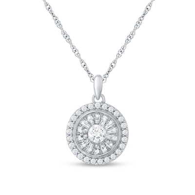 0.50 CT. T.W. Baguette and Round Diamond Double Frame Pendant in 10K White Gold