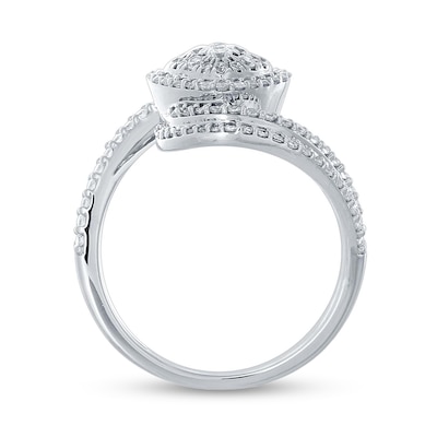 0.75 CT. T.W. Cushion-Shaped Multi-Diamond Frame Tilted Bypass Ring in 10K White Gold