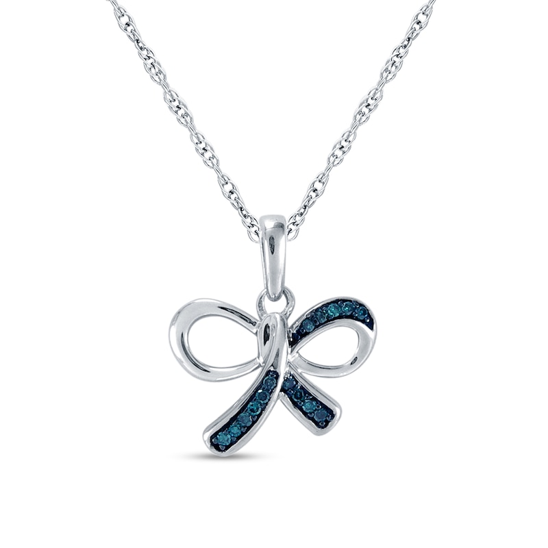 0.05 CT. T.W. Blue Diamond Bow Pendant in Sterling Silver